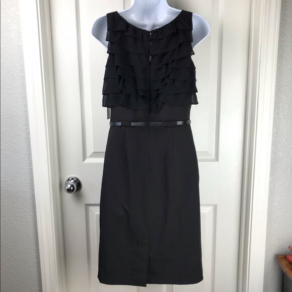 Calvin Klein Ruffle Bodice Sleeveless Sheath Dress Sz 4 Black - Picture 3 of 9
